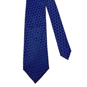 Charvet Silk Necktie Blue Geometric Pattern Red Dot 3.5" x 60" Made in France